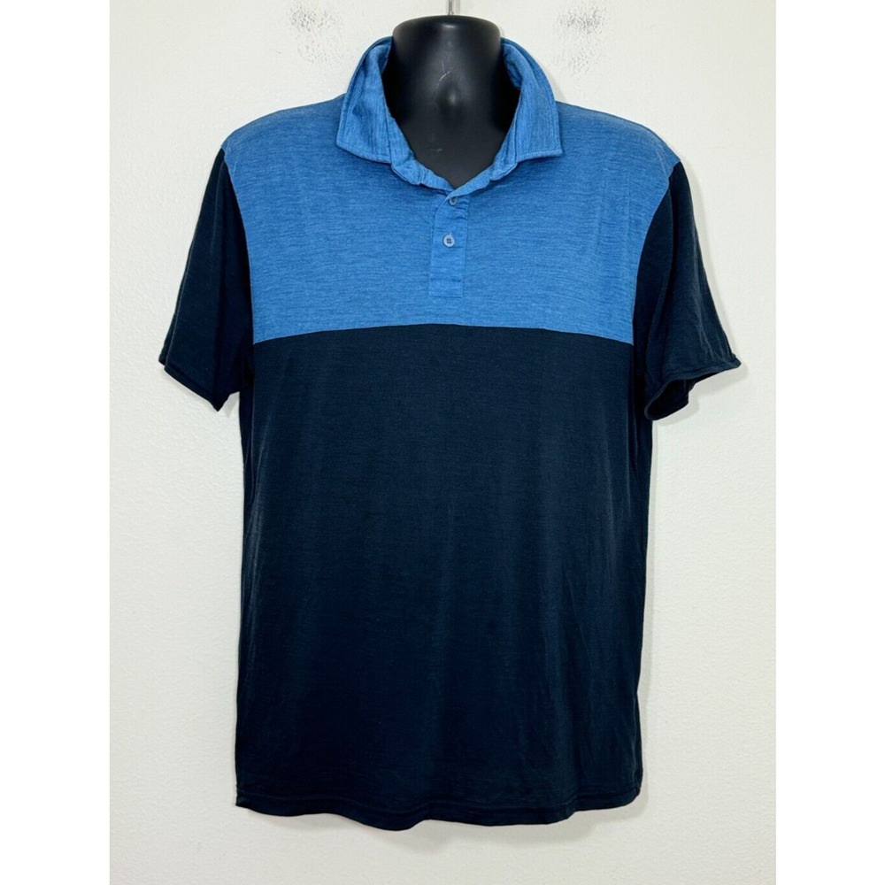 We Norwegians Shirt‎ Large Blue Merino Wool Blend Polo Short Sleeve UNISEX